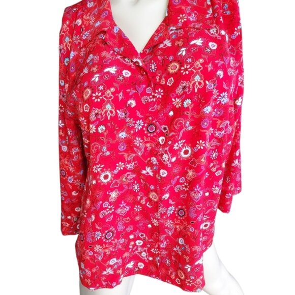 Christopher & Banks Tops - Christopher and Banks Size XL Women's Floral 3/4 Sleeve Red Button Down Top